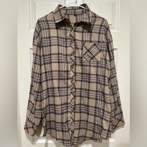 Women’s Flannel Brown Black Tan Long Sleeve Shirt Size: XL